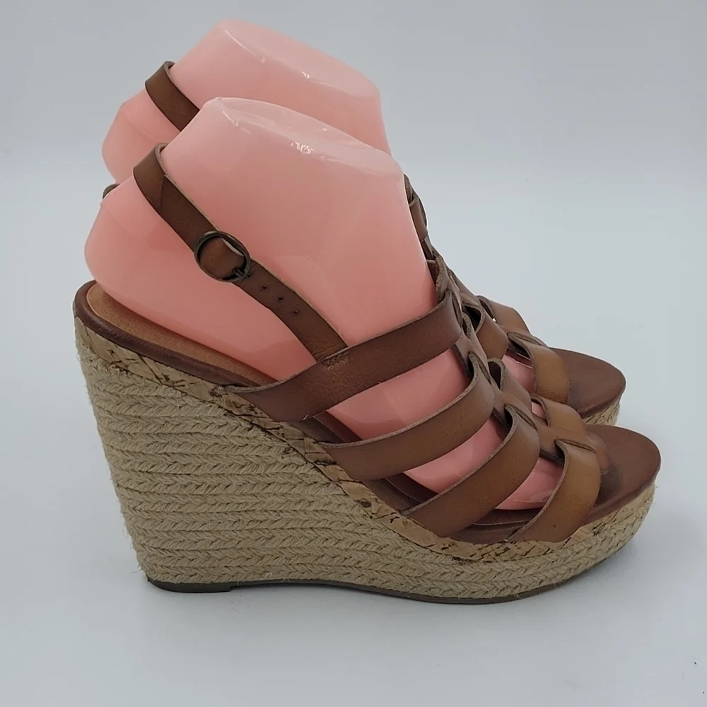 Espadrille Sandal Wedges size 9 strappy Brown